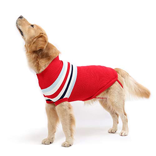 Abrigo de suéter para Perros, clásico a Rayas para Mascotas Gatos Cachorros Chaqueta de Tejido Suave suéter cálido Ropa de Invierno Ropa (24 Pulgadas, Raya roja)