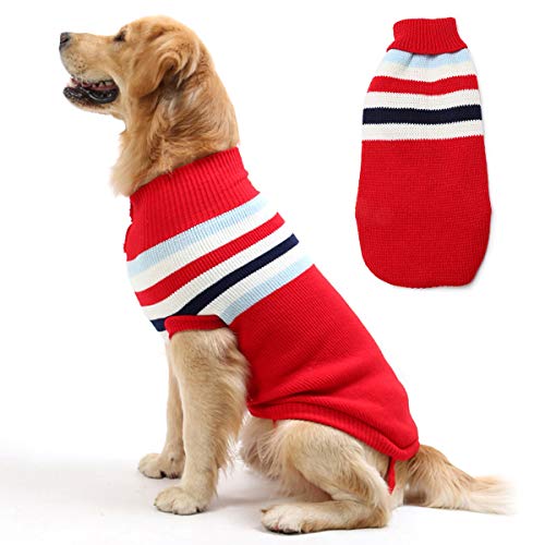 Abrigo de suéter para Perros, clásico a Rayas para Mascotas Gatos Cachorros Chaqueta de Tejido Suave suéter cálido Ropa de Invierno Ropa (24 Pulgadas, Raya roja)