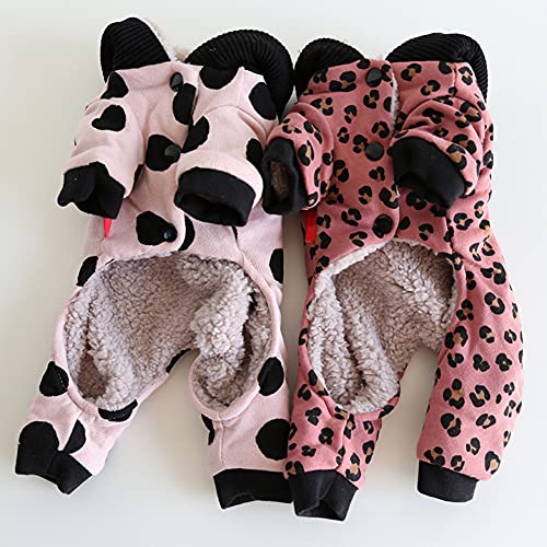 Abrigos para Perros para Perros pequeños medianos Abrigo de Invierno para Perros Patrón de Leopardo con Lunares Chaqueta con Capucha para Perros pequeños Mono cálido para Perros Pijamas Ropa