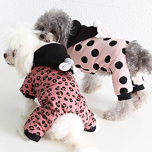 Abrigos para Perros para Perros pequeños medianos Abrigo de Invierno para Perros Patrón de Leopardo con Lunares Chaqueta con Capucha para Perros pequeños Mono cálido para Perros Pijamas Ropa