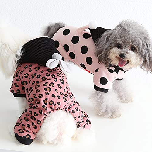 Abrigos para Perros para Perros pequeños medianos Abrigo de Invierno para Perros Patrón de Leopardo con Lunares Chaqueta con Capucha para Perros pequeños Mono cálido para Perros Pijamas Ropa