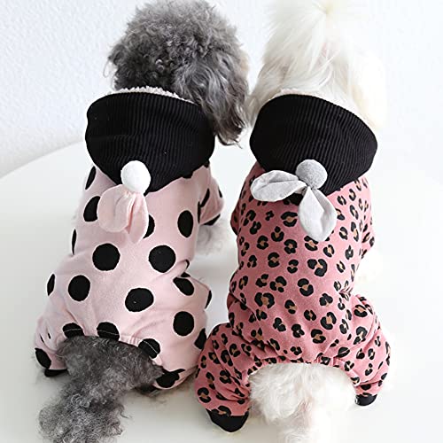 Abrigos para Perros para Perros pequeños medianos Abrigo de Invierno para Perros Patrón de Leopardo con Lunares Chaqueta con Capucha para Perros pequeños Mono cálido para Perros Pijamas Ropa