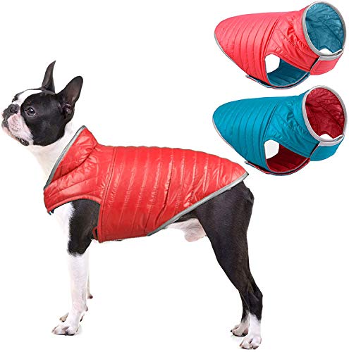 ABRRLO Chaqueta de invierno para perros, abrigo para perros, impermeable, reflectante, sin mangas, reversible, de plumón cálido, para otoño e invierno