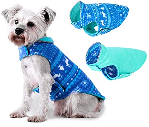 ABRRLO Forro polar para perros, chaleco de forro polar, abrigo para perros, abrigo reflectante, chaqueta reversible sin mangas, para perros pequeños y medianos de Navidad (azul XXL)