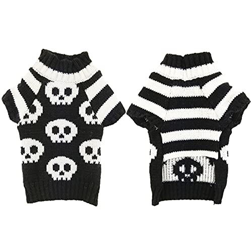 ABRRLO Jerséis para perros Halloween ropa de punto para mascotas, ropa de punto negro y blanco, cachorro, gato, suéteres para mascotas