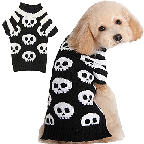 ABRRLO Jerséis para perros Halloween ropa de punto para mascotas, ropa de punto negro y blanco, cachorro, gato, suéteres para mascotas