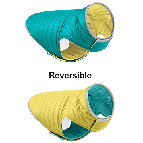ABRRLO Ropa de invierno para mascotas impermeable chaqueta de plumón para perro reflectante reversible abrigo para clima frío cálido chaleco acolchado (azul + amarillo, XS