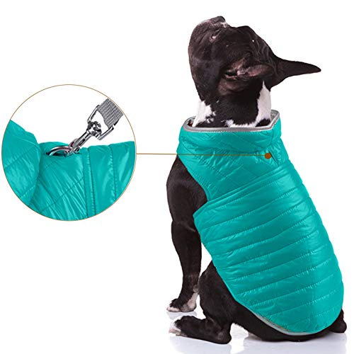 ABRRLO Ropa de invierno para mascotas impermeable chaqueta de plumón para perro reflectante reversible abrigo para clima frío cálido chaleco acolchado (azul + amarillo, XS