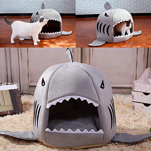 AchidistviQ Tienda única De La Cama del Animal Doméstico De La Forma del Tiburón, Cojín Suave De La Casa De La Cama del Dormir De Los Gatos del Perro para El Invierno XXS Gris