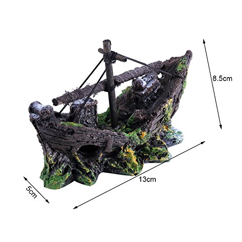 Acuario Barco pirata Barco Adornos de tanque de peces, Adorno de tanque de peces de barril roto, Paisajismo de acuario Adornos de tanque de peces de vidrio Agua dulce Agua salada