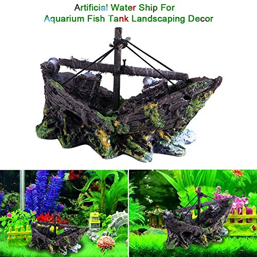 Acuario Barco pirata Barco Adornos de tanque de peces, Adorno de tanque de peces de barril roto, Paisajismo de acuario Adornos de tanque de peces de vidrio Agua dulce Agua salada