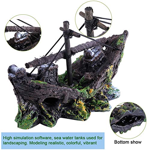 Acuario Barco pirata Barco Adornos de tanque de peces, Adorno de tanque de peces de barril roto, Paisajismo de acuario Adornos de tanque de peces de vidrio Agua dulce Agua salada