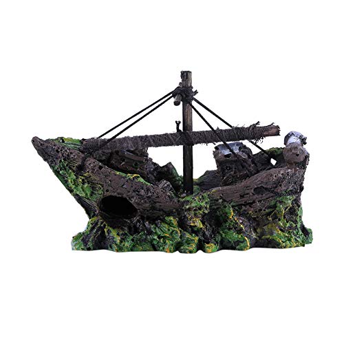 Acuario Barco pirata Barco Adornos de tanque de peces, Adorno de tanque de peces de barril roto, Paisajismo de acuario Adornos de tanque de peces de vidrio Agua dulce Agua salada