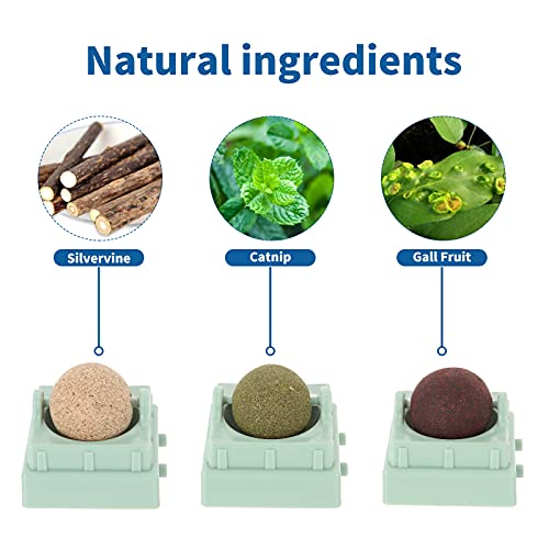 Agelvren Pelotas de hierba gatera juguete para gatos, hierba gatera, juguetes comestibles para lamer, bolas de bocadillo giratorias saludables naturales para gatos y gatitos