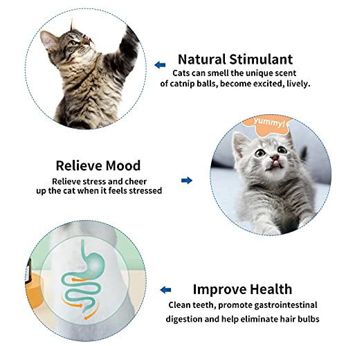 Agelvren Pelotas de hierba gatera juguete para gatos, hierba gatera, juguetes comestibles para lamer, bolas de bocadillo giratorias saludables naturales para gatos y gatitos