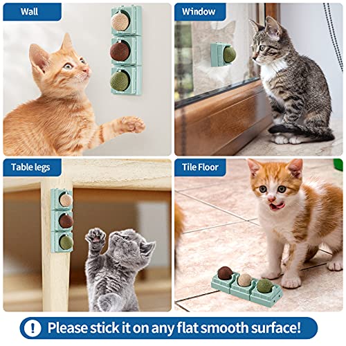Agelvren Pelotas de hierba gatera juguete para gatos, hierba gatera, juguetes comestibles para lamer, bolas de bocadillo giratorias saludables naturales para gatos y gatitos
