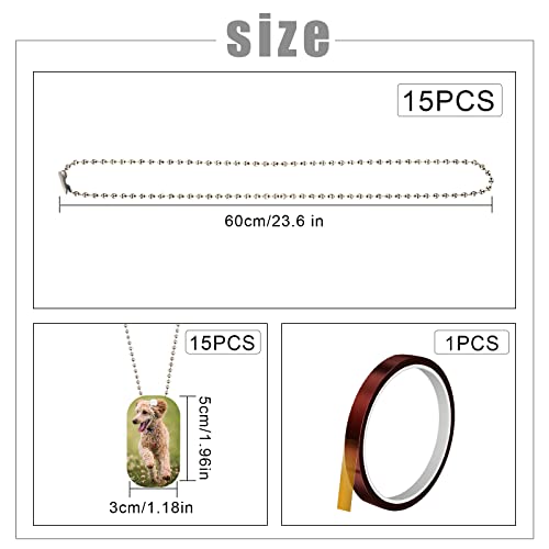 AIEX 15 Piezas Etiquetas para Perros de Sublimación, con 15 Cadenas de Bolas 1 Cinta de Sublimación Etiquetas de Identificación para Perros Aluminio Dog Tag Militar Collares Personalizadas (31 Piezas)