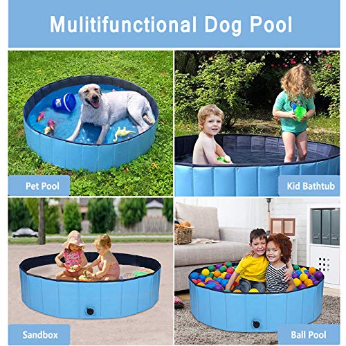 AJKMEI Piscina Perros Grande, Bañeras para Perros, PVC Antideslizante Bañera Plegable para Mascotas, Azul (M:80cmx20cm)