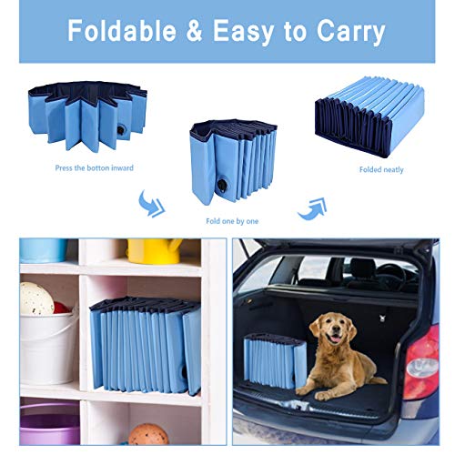 AJKMEI Piscina Perros Grande, Bañeras para Perros, PVC Antideslizante Bañera Plegable para Mascotas, Azul (M:80cmx20cm)