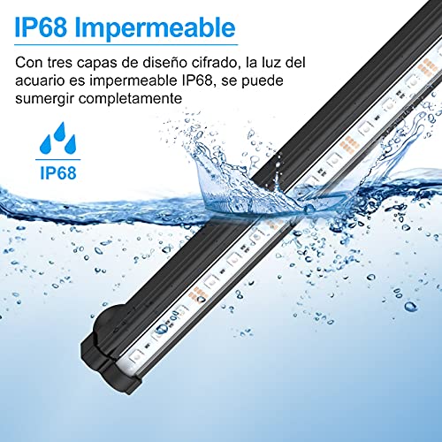 AKKEE Luz Acuario, LED Acuario, Luz RGB Brillo Ajustable Acuario Luz Acuario Marino Luz LED Acuario Marino Luz Sumergible Acuario Luz para Acuario de Agua Dulce y Salada 12V 32CM RGB