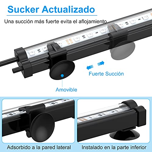 AKKEE Luz Acuario, LED Acuario, Luz RGB Brillo Ajustable Acuario Luz Acuario Marino Luz LED Acuario Marino Luz Sumergible Acuario Luz para Acuario de Agua Dulce y Salada 12V 32CM RGB