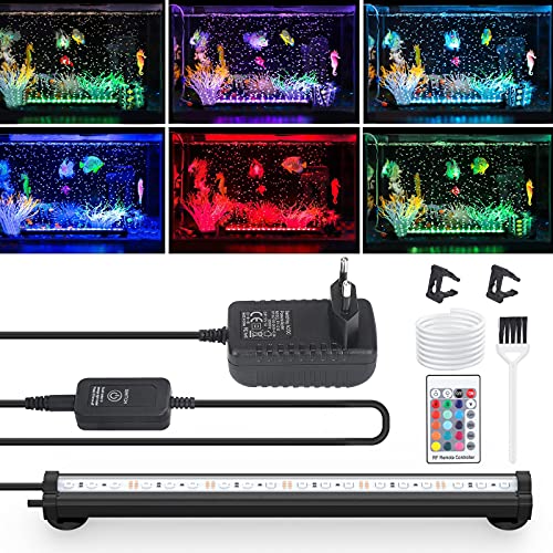 AKKEE Luz Acuario, LED Acuario, Luz RGB Brillo Ajustable Acuario Luz Acuario Marino Luz LED Acuario Marino Luz Sumergible Acuario Luz para Acuario de Agua Dulce y Salada 12V 32CM RGB