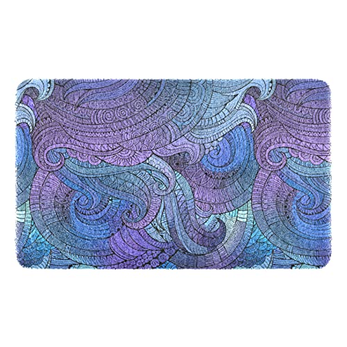 Alfombra de arena para gatos con patrón étnico y sin costuras, diseño tribal morado y azul