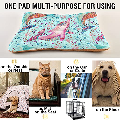 Alfombra de cama de delfines étnicos tribales con lunares turquesa para perros y gatos, cojín de cajón suave para mascotas pequeñas y medianas, antideslizante, lavable y seco, de 24 x 18 pulgadas