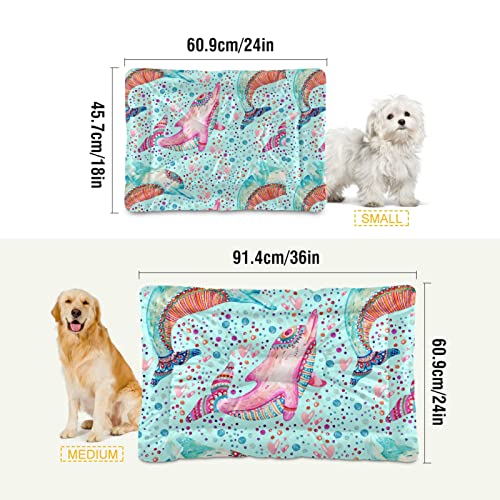 Alfombra de cama de delfines étnicos tribales con lunares turquesa para perros y gatos, cojín de cajón suave para mascotas pequeñas y medianas, antideslizante, lavable y seco, de 24 x 18 pulgadas
