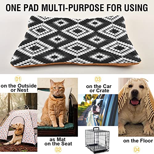 Alfombra de cama geométrica para perros y gatos, diseño tribal de color blanco, gris y negro, para mascotas pequeñas y medianas, antideslizante, lavable y seco, de 24 x 18 pulgadas