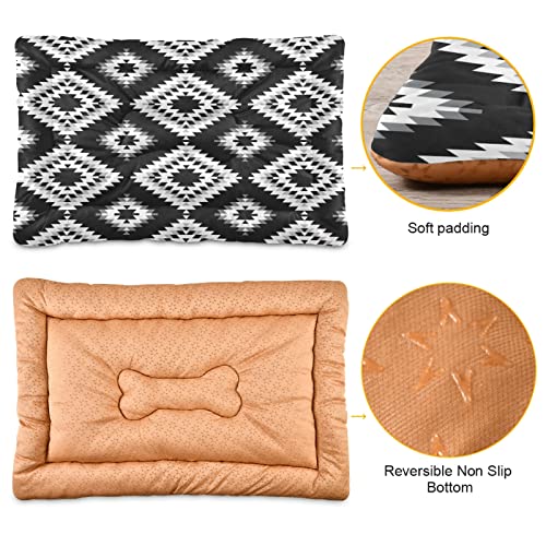 Alfombra de cama geométrica para perros y gatos, diseño tribal de color blanco, gris y negro, para mascotas pequeñas y medianas, antideslizante, lavable y seco, de 24 x 18 pulgadas