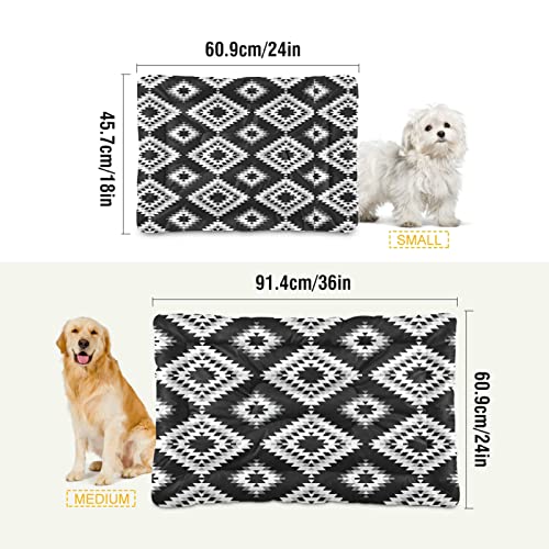 Alfombra de cama geométrica para perros y gatos, diseño tribal de color blanco, gris y negro, para mascotas pequeñas y medianas, antideslizante, lavable y seco, de 24 x 18 pulgadas