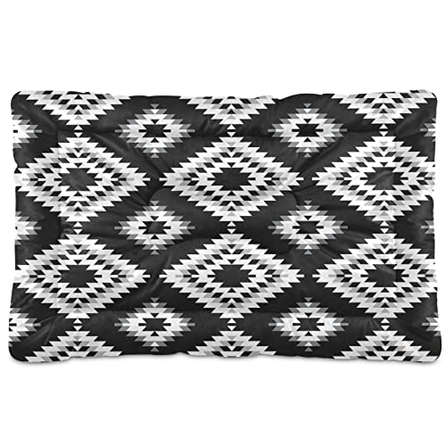 Alfombra de cama geométrica para perros y gatos, diseño tribal de color blanco, gris y negro, para mascotas pequeñas y medianas, antideslizante, lavable y seco, de 24 x 18 pulgadas