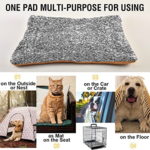 Alfombra de cama para perros y gatos, color blanco, plateado, brillante, con fondo amarillo y brillante, para mascotas pequeñas y medianas, lavable y seco, de 24 x 18 pulgadas