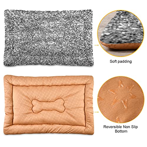 Alfombra de cama para perros y gatos, color blanco, plateado, brillante, con fondo amarillo y brillante, para mascotas pequeñas y medianas, lavable y seco, de 24 x 18 pulgadas