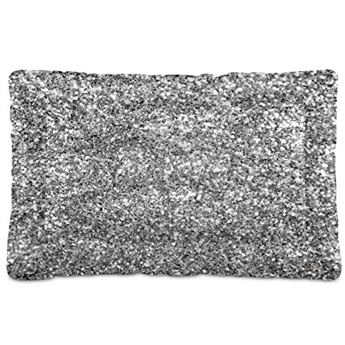 Alfombra de cama para perros y gatos, color blanco, plateado, brillante, con fondo amarillo y brillante, para mascotas pequeñas y medianas, lavable y seco, de 24 x 18 pulgadas