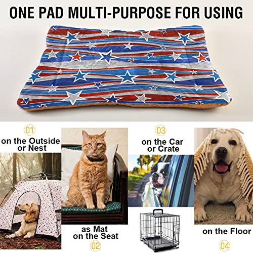 Alfombra de cama para perros y gatos con diseño de estrellas americanas, diseño de rayas americanas para mascotas pequeñas y medianas, antideslizante, lavable y seco, 36 x 24 pulgadas