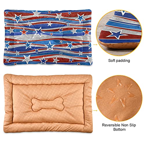 Alfombra de cama para perros y gatos con diseño de estrellas americanas, diseño de rayas americanas para mascotas pequeñas y medianas, antideslizante, lavable y seco, 36 x 24 pulgadas