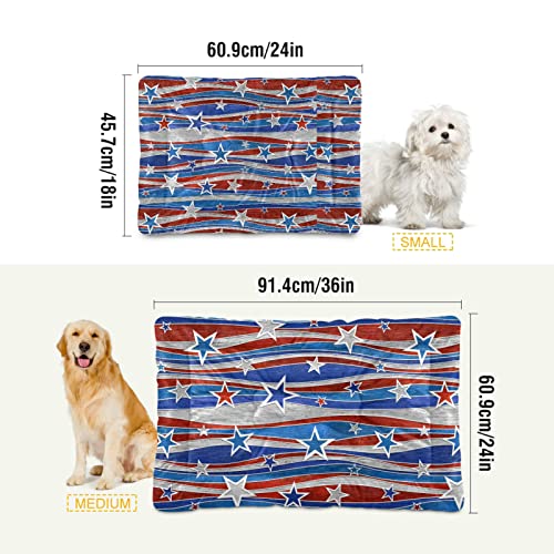 Alfombra de cama para perros y gatos con diseño de estrellas americanas, diseño de rayas americanas para mascotas pequeñas y medianas, antideslizante, lavable y seco, 36 x 24 pulgadas
