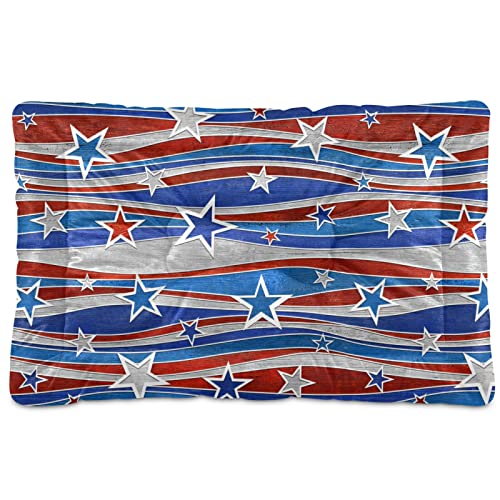 Alfombra de cama para perros y gatos con diseño de estrellas americanas, diseño de rayas americanas para mascotas pequeñas y medianas, antideslizante, lavable y seco, 36 x 24 pulgadas