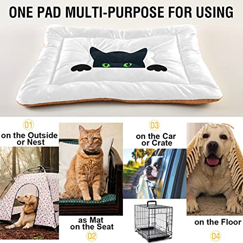 Alfombrilla de cama de gato negro con ojos verdes y ojos en blanco para perros y gatos, cojín suave para colchón para mascotas pequeñas y medianas, antideslizante, lavable y seco de 24 x 18 pulgadas