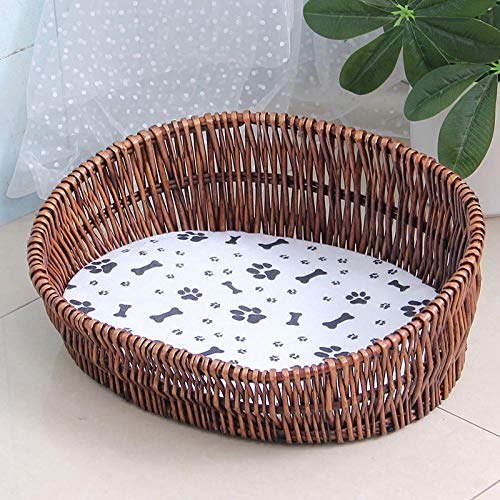 AlierKin Cesta para Mascotas Tejida de Mimbre, Cesta para Gatos Hecha a Mano con cojín Lavable, Adecuada para escenas en Interiores y Exteriores-D_S