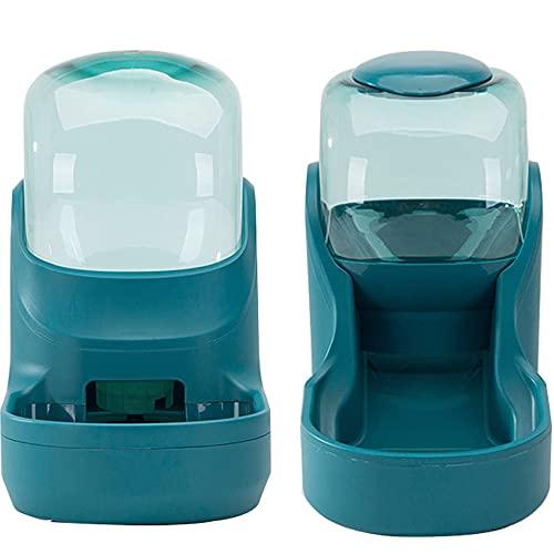 Alimentador automático para mascotas, fuente de agua potable, dispensador de inclinación, recipiente de agua para mascotas, dispensador de alimentos verdes para mascotas (3.8 L/1.5 kg)