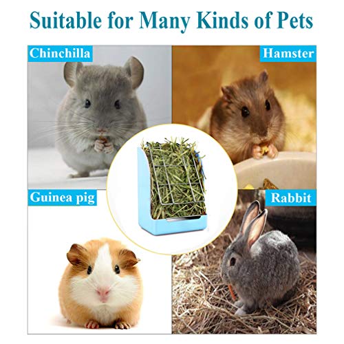 Alimentador de conejo, conejo, comedero de heno, comedero de heno de cobayas, comedero de heno de cobaya, cuenco de plástico para alimentos de chinchilla (azul)