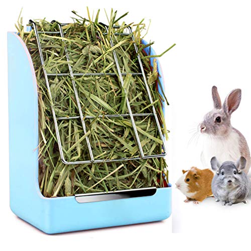 Alimentador de conejo, conejo, comedero de heno, comedero de heno de cobayas, comedero de heno de cobaya, cuenco de plástico para alimentos de chinchilla (azul)