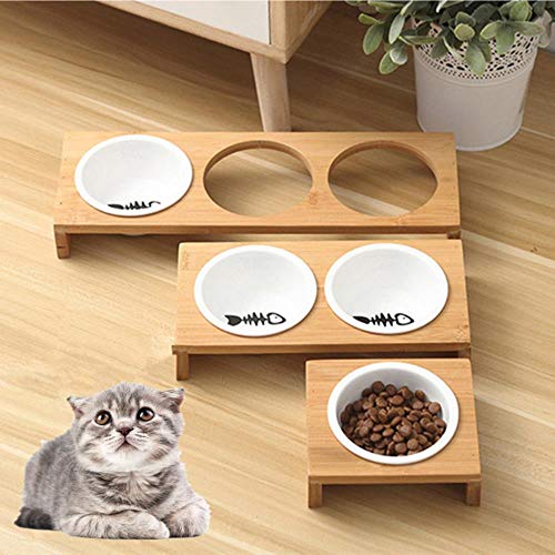 Alimentadores para perros de moda Cat Tazones Vajilla de bambú Alimentos para mascotas de cerámica Tazón de agua Alto grado antideslizante Suministros para mascotas Tazón para gatos para perros, M