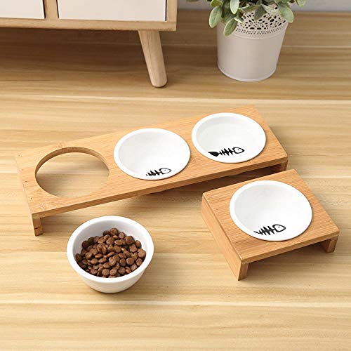 Alimentadores para perros de moda Cat Tazones Vajilla de bambú Alimentos para mascotas de cerámica Tazón de agua Alto grado antideslizante Suministros para mascotas Tazón para gatos para perros, M