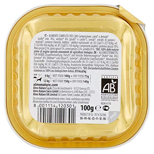 almo nature Perro paté de Pollo y Verduras en Bandeja orgánica, 100 g