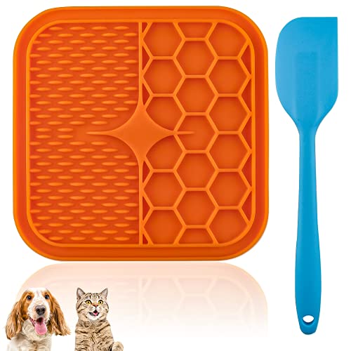 Almohadilla para Lamer,Silicona Alimentación Lenta,Almohadillas Lamer Mascotas con Ventosa,Alfombrilla para Lamer con Espátula de Silicona- para Baño de Mascotas, Aseo y Entrenamiento de Perros/Gatos