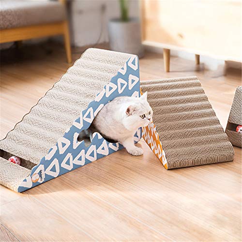 Almohadilla para rascar inclinada, cama de salón de cartón, rascador para gatos 2 en 1 con bola de campana redonda incorporada, para ejercicios, masajes, moler garras, propicio para la salud del gato